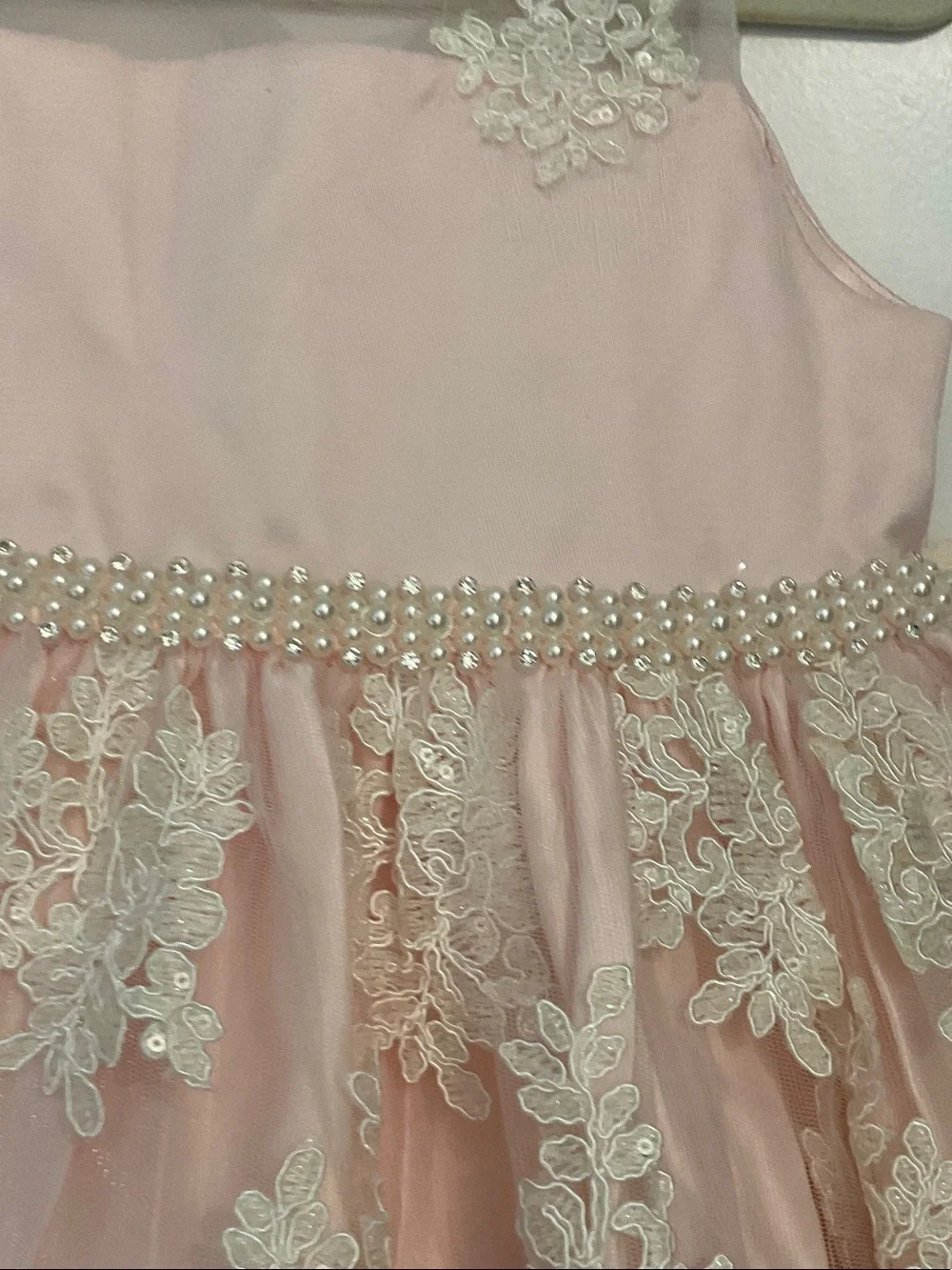 American Princess Soft Pink Lace & Pearl Waistband Formal Dress
